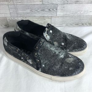 Corkys Pine Top Animal Print Fur Women's Size 11 Slip On Black / Silver - Pewter